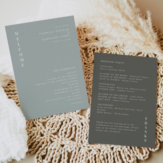 NINA Sage Green Minimal Bohemian Wedding Programme