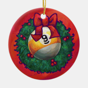 Nine Ball in kerstmis Wreaton Red Keramisch Ornament