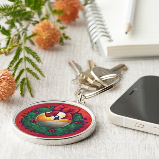 Nine Ball in kerstmis Wreaton Red Sleutelhanger (Zijkant)