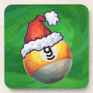 Nine Ball in Santa Hat op Green Bier Onderzetter