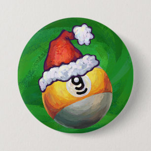Nine Ball in Santa Hat op Green Ronde Button 7,6 Cm