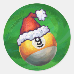 Nine Ball in Santa Hat op Green Ronde Sticker