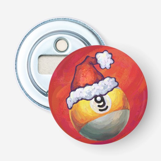 Nine Ball in Santa Hat op rood Button Flesopener (Voorkant)