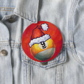Nine Ball in Santa Hat op rood Ronde Button 4,0 Cm (In situ)