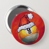 Nine Ball in Santa Hat op rood Ronde Button 4,0 Cm (Voorkant /achterkant)