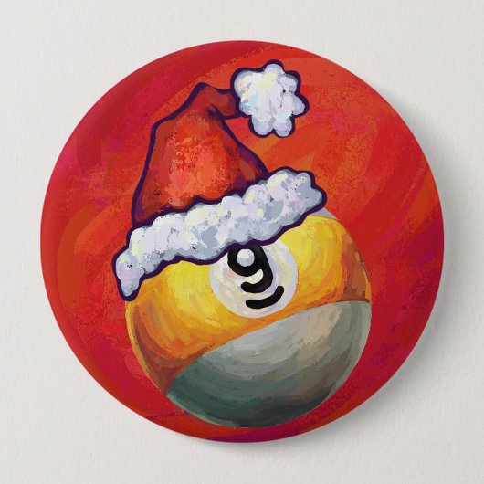 Nine Ball in Santa Hat op rood Ronde Button 4,0 Cm (Voorkant)