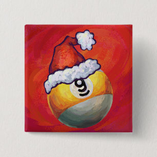 Nine Ball in Santa Hat op rood Vierkante Button 5,1 Cm