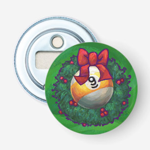 Nine Ball in Wreath on Green Button Flesopener