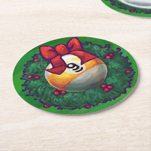 Nine Ball in Wreath on Green Ronde Kartonnen Onderzetter (Gebogen)
