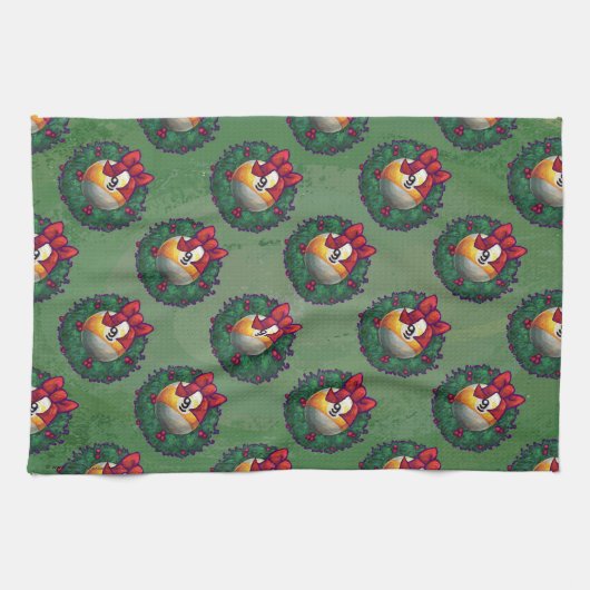 Nine Ball in Wreath Pattern on Green Theedoek (Horizontaal)