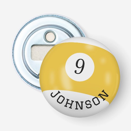 Nine Ball Met Aangepaste Naam Button Flesopener (Voorkant)
