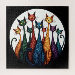 Nine Colourful Cats Circle - grillige katachtige k Legpuzzel