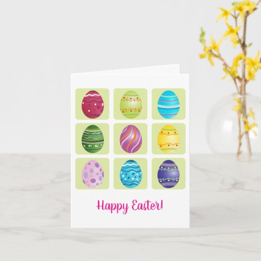 Nine Easter Eggs Holiday Kaart (Gele Bloem)