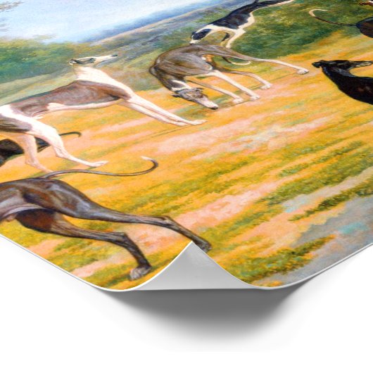 Nine Greyhounds in een landschap door Jacques-Laur Poster (Hoek)