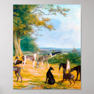 Nine Greyhounds in een landschap door Jacques-Laur Poster