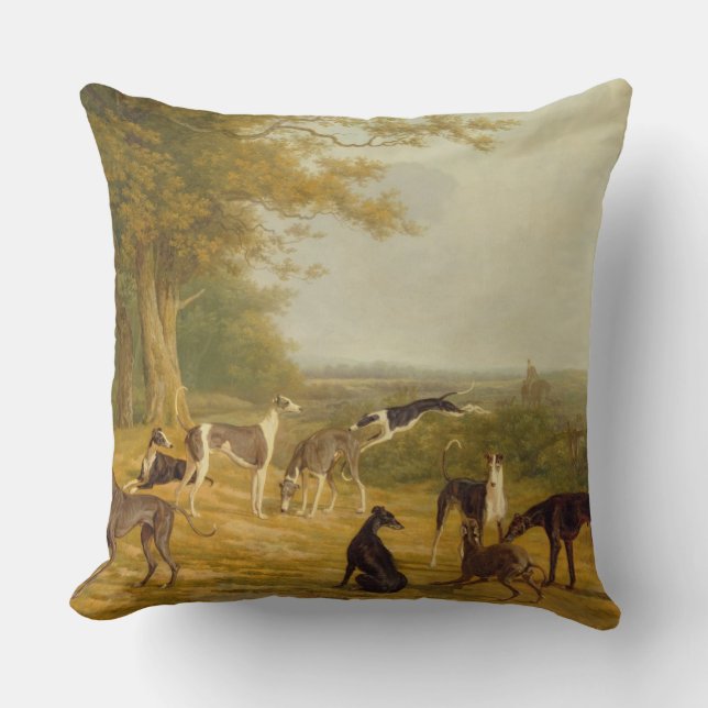 Nine Greyhounds in een Landschap (olie op canvas) Kussen (Voorkant)