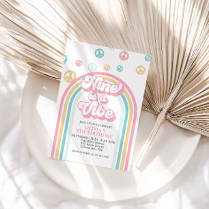 Nine is a Vibe Retro Zomer Regenboog Uitnodiging