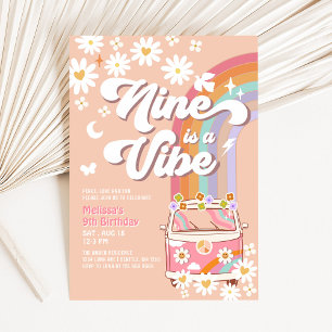 Nine is een Vibe Groovy Pink Daisy 9e verjaardag Kaart