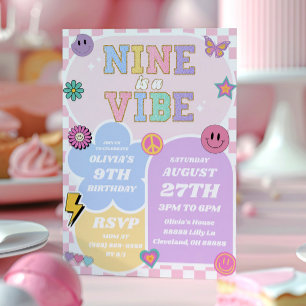 Nine is een vibe preppy patch 9e verjaardagsfeestj kaart