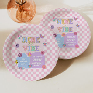 Nine is een vibe preppy patch 9e verjaardagsfeestj papieren bordje