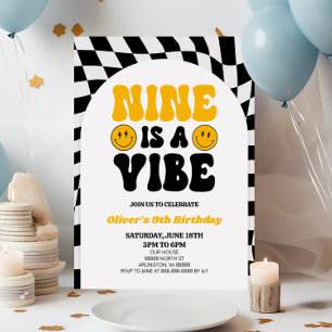 Nine is een vibe retro eerste 9e verjaardag kaart