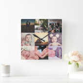 Nine Photo Collage Sjabloon Vierkante Klok (Huis)