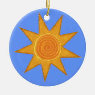 Nine Ray Yellow Spiral Sun-symbool Keramisch Ornament