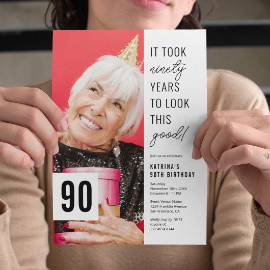 Ninety Chic Photo 90th Birthday Party Invitation