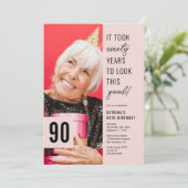 Ninety Modern Photo 90th Birthday Party Invitation (Debout devant)