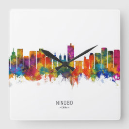 Ningbo China Skyline Vierkante Klok