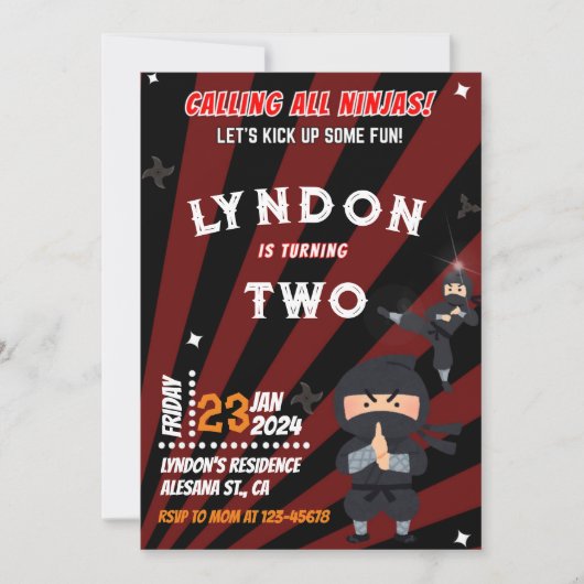 Ninja Anniversaire Fête Invitation (Devant)