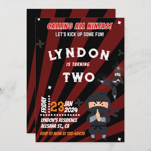 Ninja Anniversaire Fête Invitation (Devant / Derrière)
