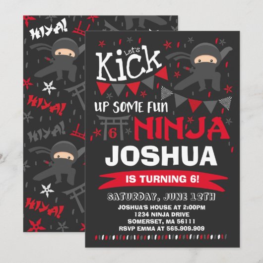 Ninja Anniversaire Invitation Karate Anniversaire (Devant / Derrière)