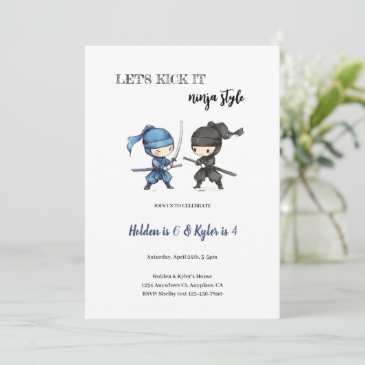 ninja birthday invitation kaart (Staand voorkant)
