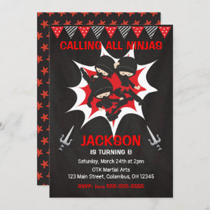 Ninja Birthday Invitation, Karate Ninja Party Kaart