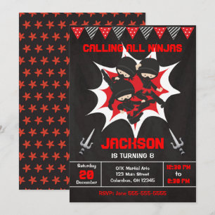 Ninja Birthday Invitation, Karate Ninja Party Kaart