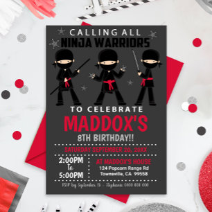 Ninja Birthday Invitation Red Ninja Kaart