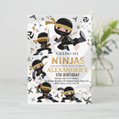 Ninja Birthday Party Invitation Karate Party Gold Kaart (Staand voorkant)