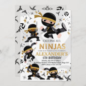 Ninja Birthday Party Invitation Karate Party Gold Kaart (Voorkant / Achterkant)