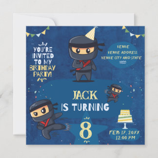 Ninja Birthday Party Invite-Blue Yellow Green Kaart