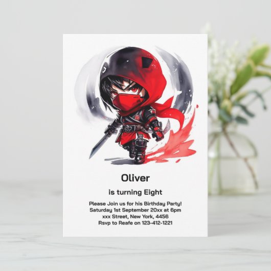Ninja Birthday Uitnodiging (Staand voorkant)