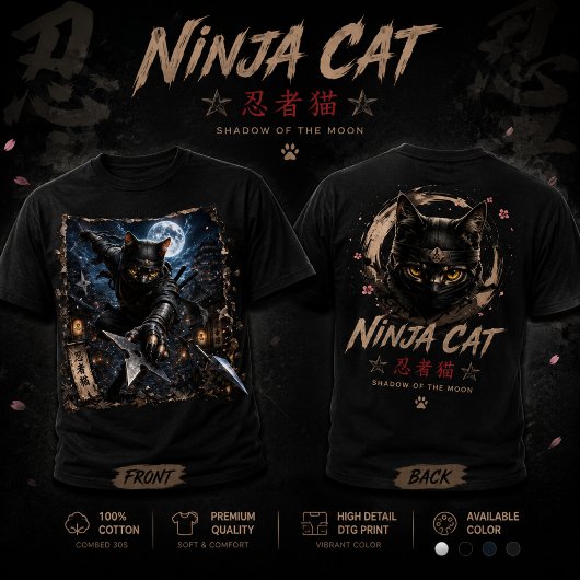 Ninja Cat 3D Japonais| Conception de T-Shirt
