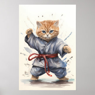 Ninja Cat: Een leuke en felle Waterverf krijger Poster