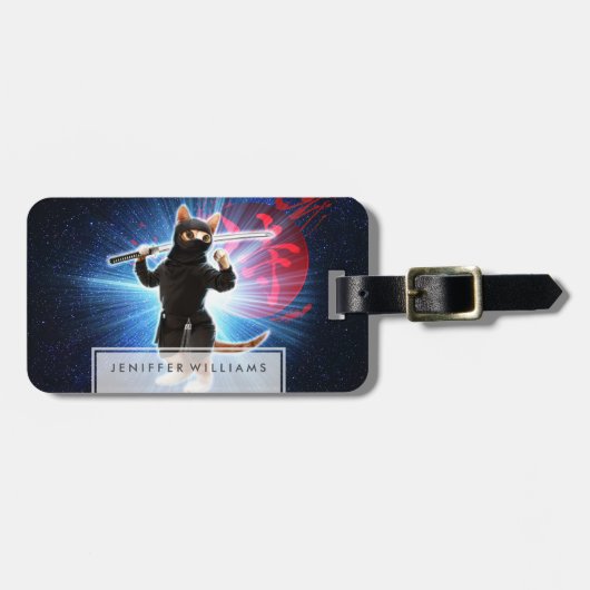 Ninja Cat in de ruimte. Bagagelabel (Voorkant horizontaal)