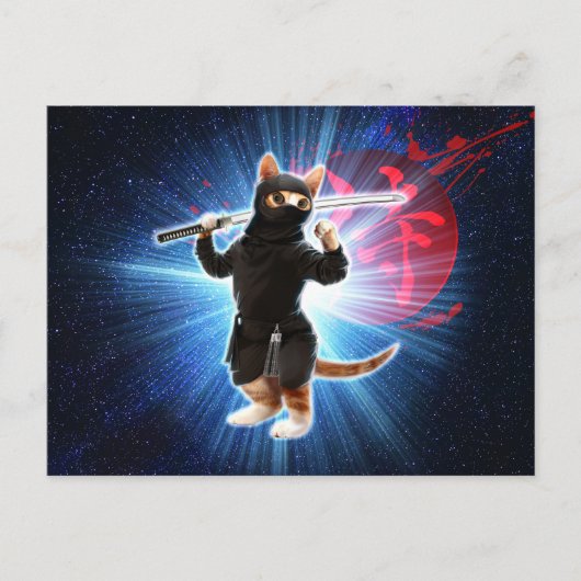 Ninja Cat in de ruimte. Briefkaart (Voorkant)