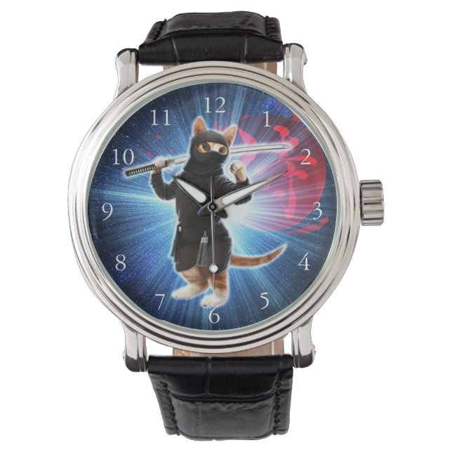 Ninja Cat in de ruimte. Horloge (Voorkant)