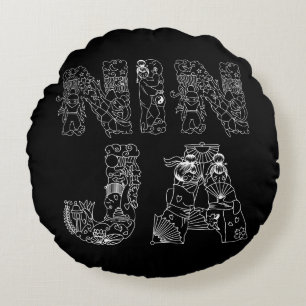 Ninja Cool White Text on Black Rond Kussen