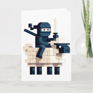Ninja die schapen rijdt Block Style Karakter Pixel Kaart