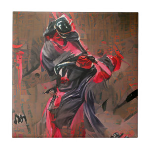 Ninja doodgrafische abstracte kunst tegeltje