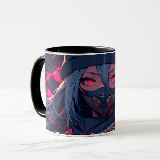 Ninja en haar wolven anime kunst mok (Voorkant links)